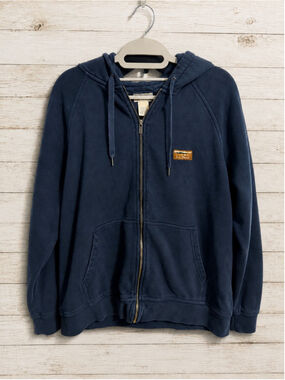 L.L.Bean Men’s Large Full Zip Fleece Hoodie Navy Blue Logo Cotton Blend